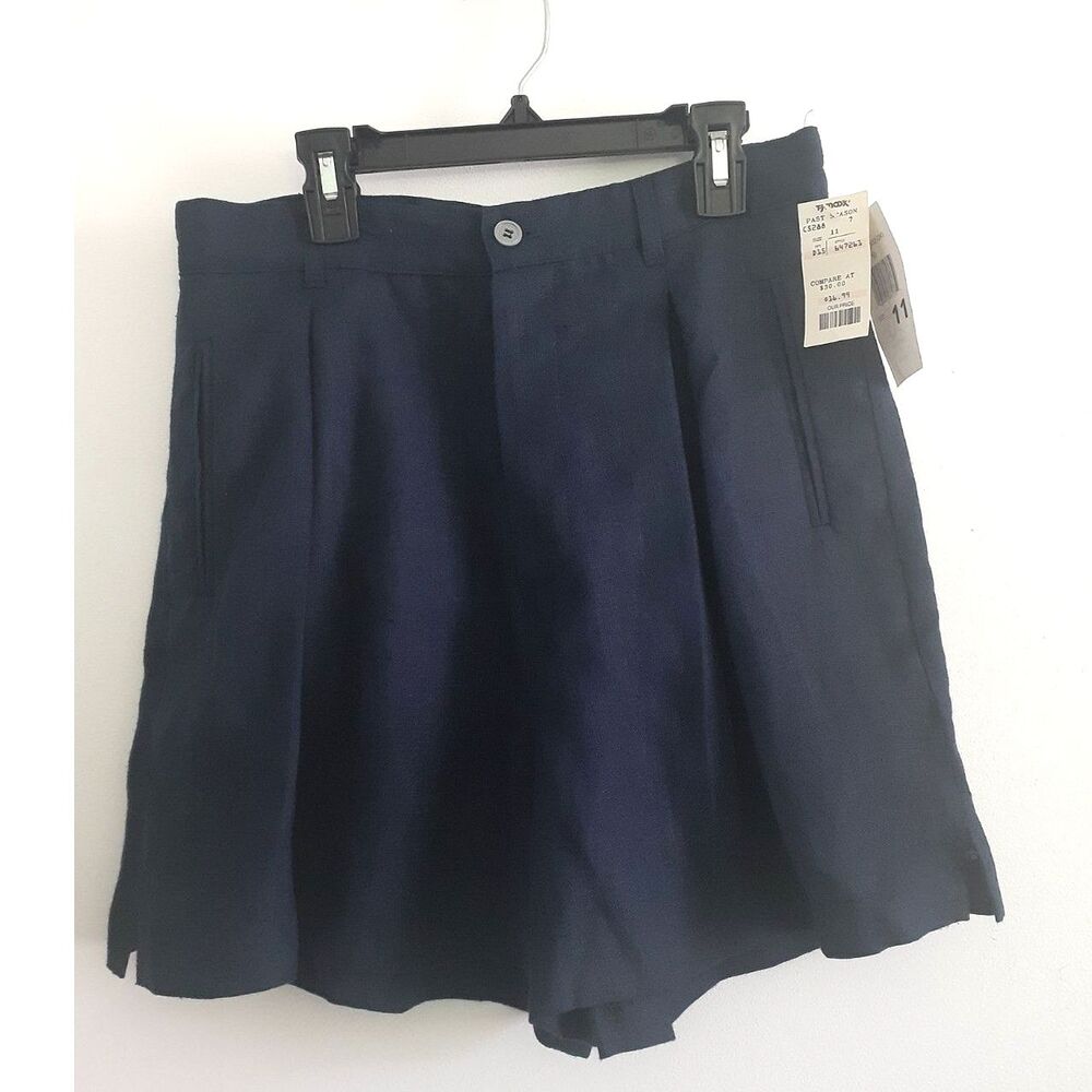VTG.90's Espirit 100% Linen Pleated Front High Rise Navy Shorts Jr. Size 11 NWT